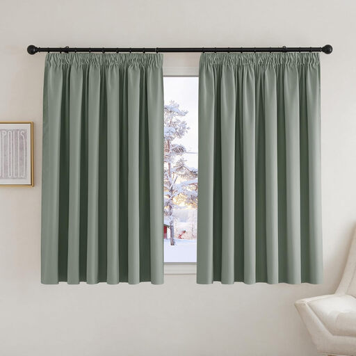 PONY DANCE Pencil Pleat Blackout Curtains, 2 Panels, Sage Green
