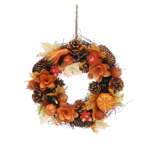 Festive 30Cm Orange Flowers/Pumpkins Autumn Wreath