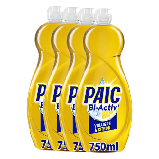 PAIC Bi-Activ Liquide Vaisselle, Dégraissant, Vinaigre & Citron, 4 x 750 ml (= 3 L)