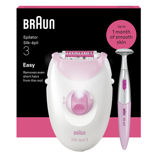 Braun Silk-épil 3 3-202, Corded Epilator for Hair Removal, Weeks of Smooth Skin, Raspberry