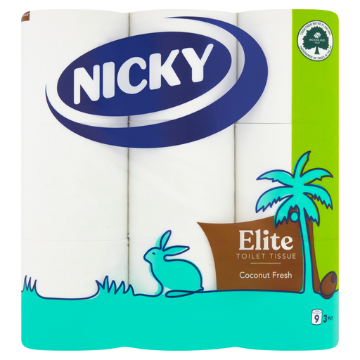 Nicky Elite Toilet Tissue Coconut Fresh, 3-Ply, 9 Rolls