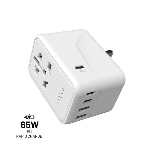 FIXED Universal Travel Adapter 3xUSB-C/2xUSB, 65W GaN, White