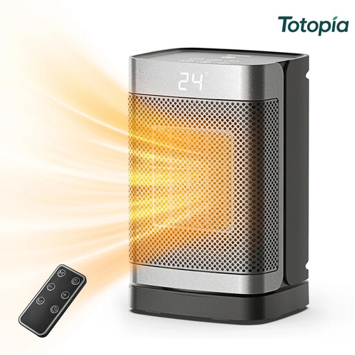 Totopia 1500W PTC Electric Heater with 2 Heating Modes, 12H Timer, Tip-Over & Overheat Protection, Space Heater for Bedroom, Office, Desktop, Remote Control, KPT-150 0596YL