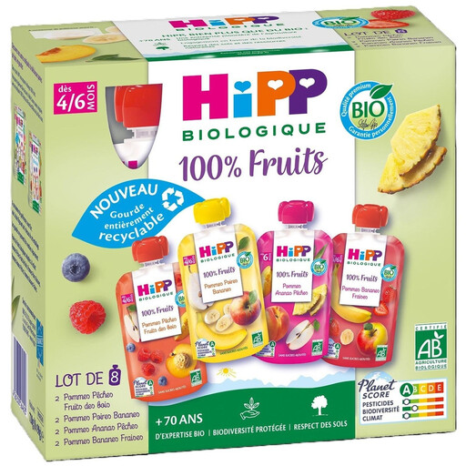 HIPP Organic Fruit Baby Pouch Multipack 4 Varieties From 4/6 Months 8x90g
