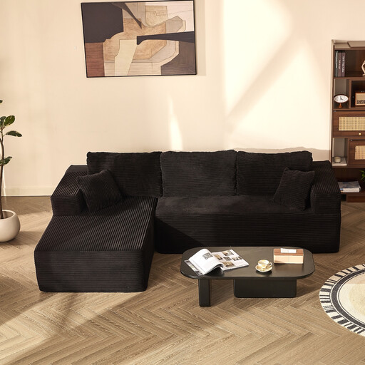 Ochama 272 cm L-Shaped Modular Sectional Sofa, Black