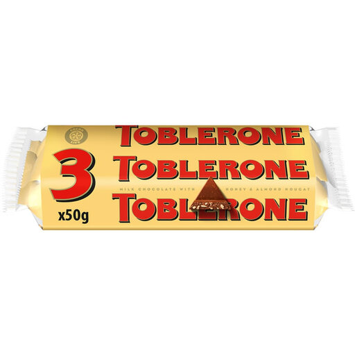 Multipack of three 50 g Toblerone milk chocolate bars