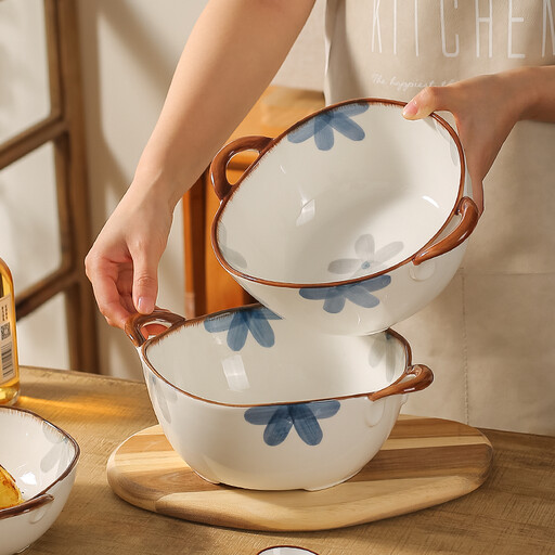 KAWASIMAYA Japanese Style 7.5inch Deep Double Handle Soup Bowl 1400ml