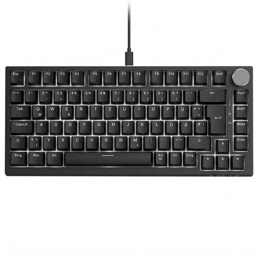 AJAZZ AK820 Wired Mechanical Keyboard, 75% Gaming Keyboard with Volume Control Knob, German QWERTZ Layout, Black