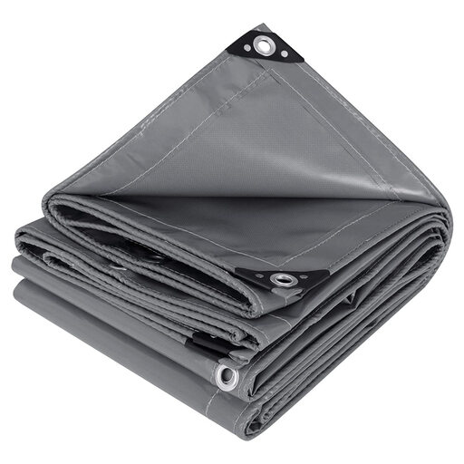 Woltu Tarpaulin with Eyelets, 500g/m? Fabric, Waterproof and Tear-Resistant PVC Cover for Truck, Pool, Camping, Wood Garden Furniture (Dark Grey, 4x6m)