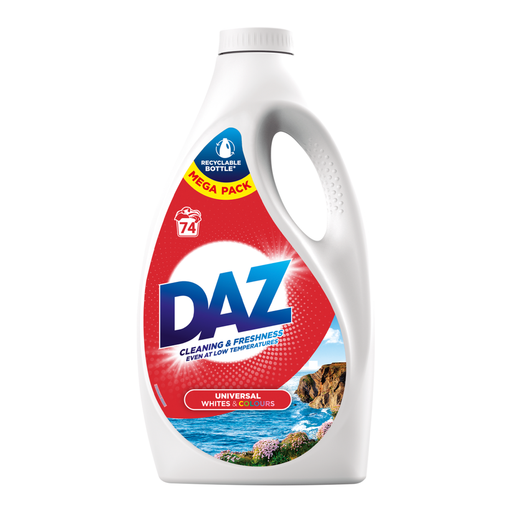 Daz Liquid Laundry Detergent, Universal Whites & Colours, 74 Washes, 2.442l