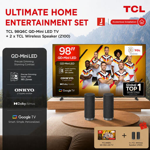 TCL 98Q6C with Z100 Speaker Set, 98 Inch, 4K HDR Premium
