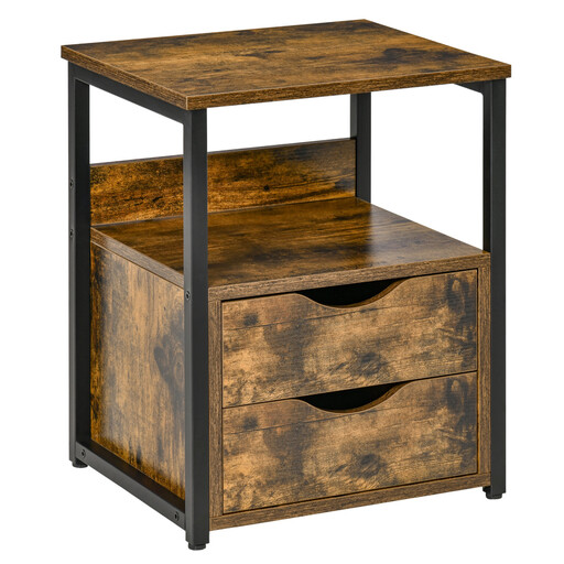HOMCOM Bedside Table with an industrial rustic brown and black finish