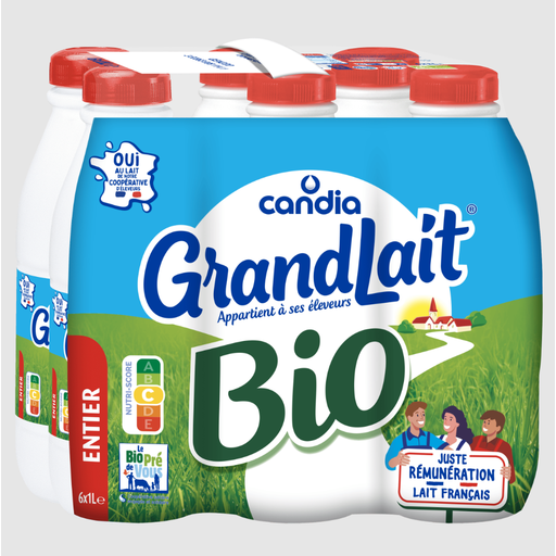 GRANDLAIT whole milk, pack of six 1 L cartons