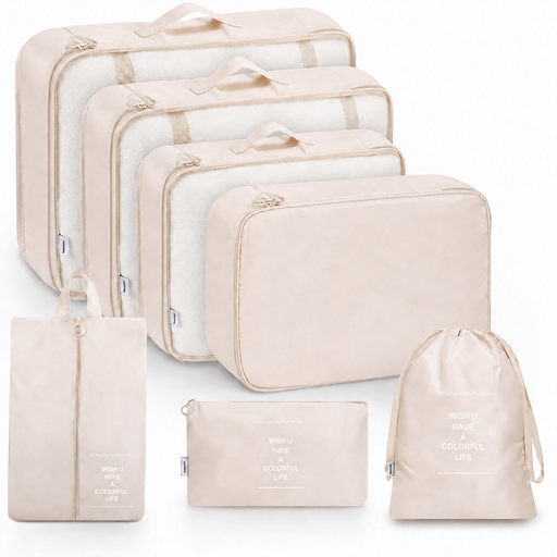 Laundry barrel suitcase organiser 7-piece set beige