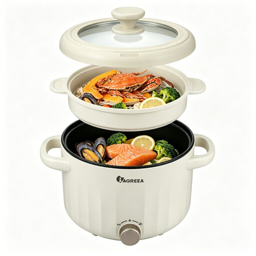 IAGREEA Slow Cooker, 1000W 2.6L Small Crock Pot with Steamer