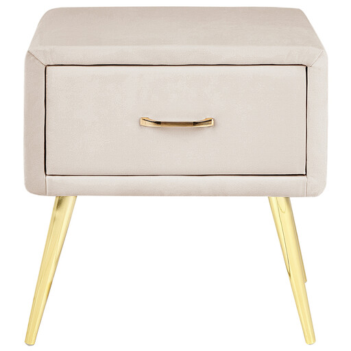 Beliani 1 Drawer Velvet Bedside Table Light Beige FLAYAT