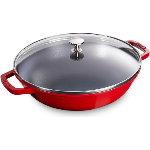 STAUB Cast Iron Wok 30 cm with Lid Cherry Red