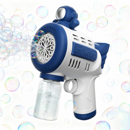 An astronaut-themed automatic bubble gun with an interchangeable head