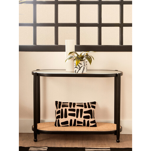 Interiors by Premier Console Table Cebu Elm Wood and Rattan Black Natural