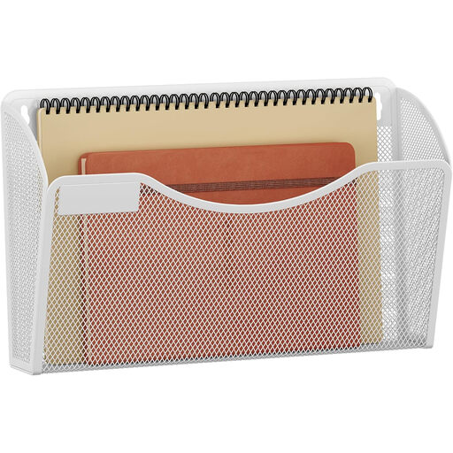 Senhoglb 1 Pocket Landscape A4 Mesh Wall File Holder with Tag Plate，White