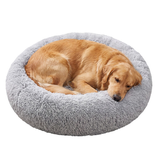 Ochama Fluffy Calming Donut Dog Bed with Removable, 140 x 140 x 20 cm, Washable Cover, Grey
