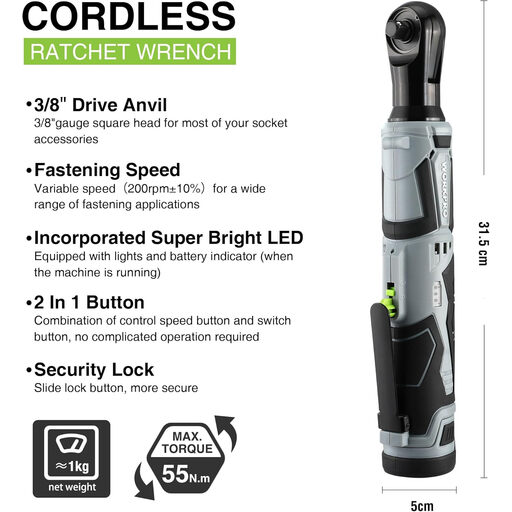 WORKPRO 3/8" Cordless Ratchet Wrench Set