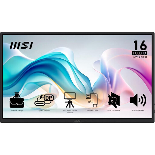 MSI PRO MP165 E6 - Portable USB-C Monitor - Full HD - 15.6 inch - Speakers