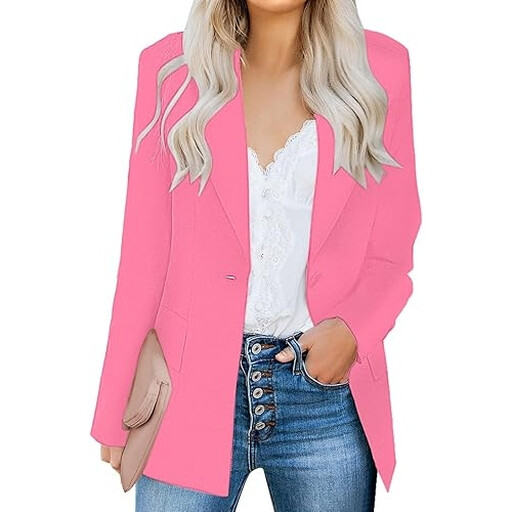 Women's Casual Long Sleeve Slim Work Office Blazer Jacket in pink
