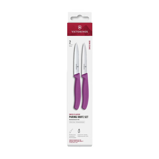 Victorinox Swiss Classic 2-Piece Vegetable Knife Set, 10 cm, Straight and Wavy Blades, Violet