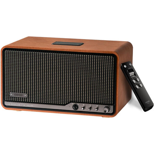 Brown Edifier S300 tabletop speaker
