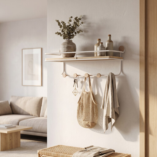 KAPANOU Floating Shelves with Coat Hooks Rail