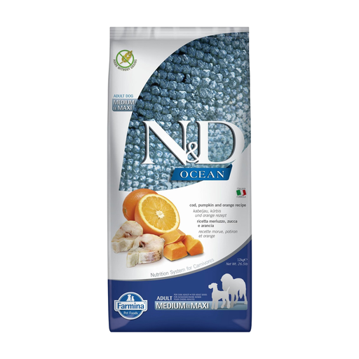Farmina N&D Ocean Series Cod and Pumpkin Adult Medium/Large Size Dog Food 12kg