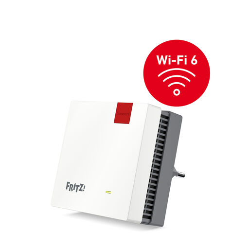 FRITZ!Repeater 1200 AX plugged into a wall socket