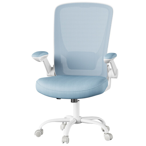 JOYFURNOS Chaise de Bureau en Maille, Fauteuil Ergonomique Pivotant, Accoudoirs Rabattables, Bleu