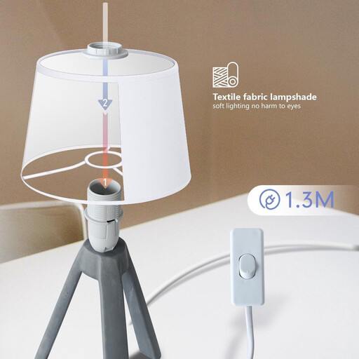 Aigostar Table Lamp Gray Ceramic Lamp With Shade H31cm E14 Fitting
