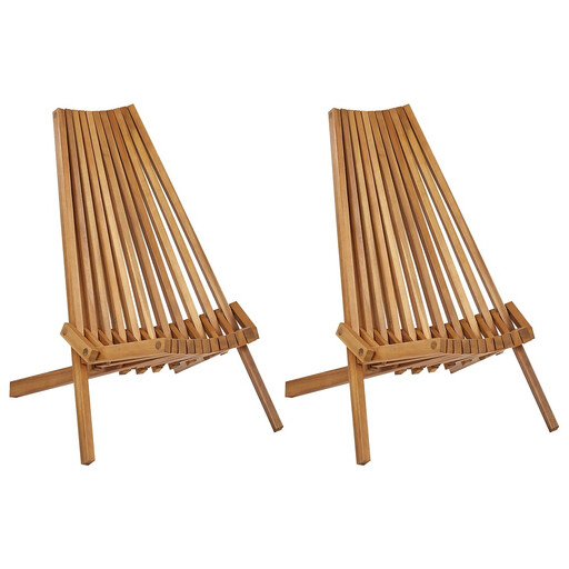 Beliani Set of 2 Acacia Wood Garden Folding Chairs BELLANO