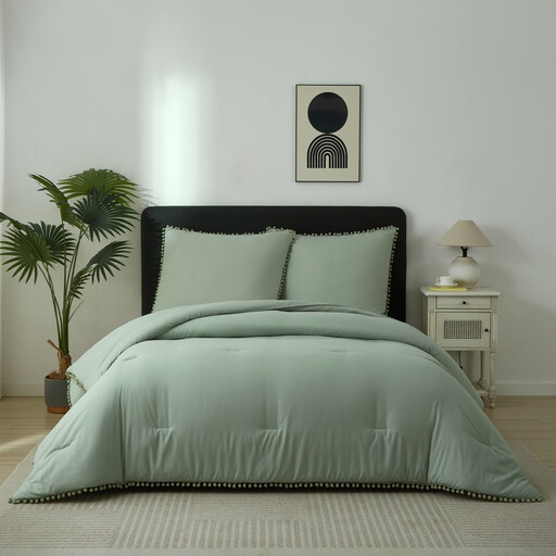 Meeallhome Pom Pom Fringe Bed Set in Turquoise