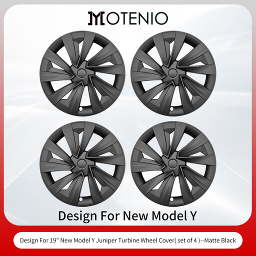 Enjoliveurs premium 4 pièces pour Tesla Model Y Juniper (2025-2026) 19 pouces, style Turbine noir mat