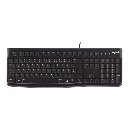 Logitech K120 Wired Keyboard for Windows, USB Plug & Play, Full Size, Spill-Resistant, Curved Space Bar, Compatible with PC, Laptop, German QWERTZ Layout - Black