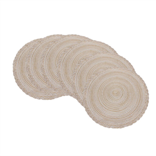6 pieces, round 38cm woven placemats with outer ring three-strand placemat