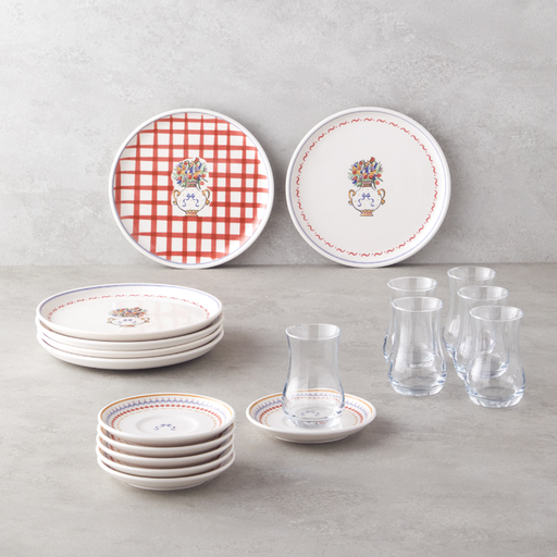 English Home Clara Ceramic Cake Set 18 Pieces, 6 Servings Colored