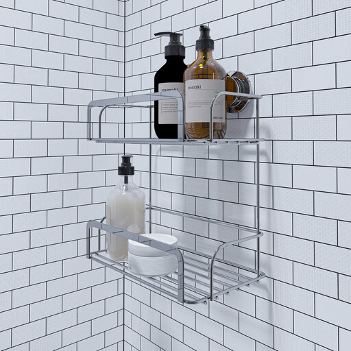 Croydex Stick 'n' Lock 2 Tier Shower Caddy in chrome