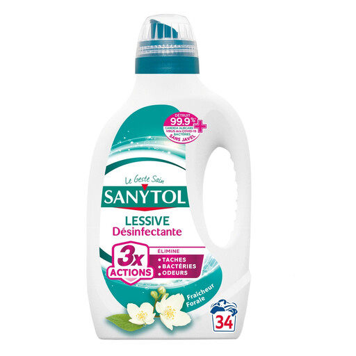 SANYTOL Disinfecting Liquid Laundry Detergent, Floral Freshness Scent, Bottle, 1.7 L, 34 Washes
