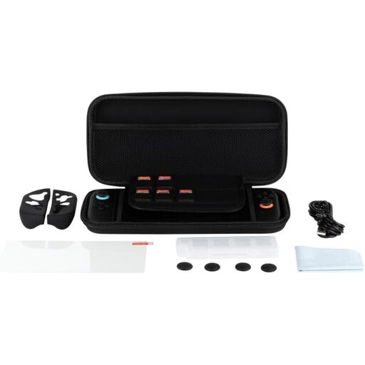 Konix Kit de Démarrage Accessoires Gaming pour Console Nintendo Switch 2 - Housse - 4 Grips Manettes - Protection ?cran Verre Trempé - Porte-Cartouches 9 Jeux - ?couteurs