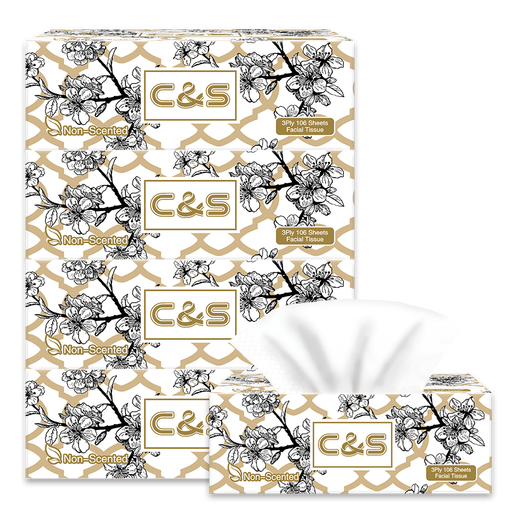 C&S Soft & Skin-Friendly Boxed Facial Tissue, 3-Ply, 424 Sheets (4 Boxes x 106 Sheets)