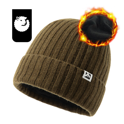 TOP-EX 100% Merino Wool Beanie Fleece Lined Hat Watch Cap for Cold Weather Winter Warm M/L Armygreen