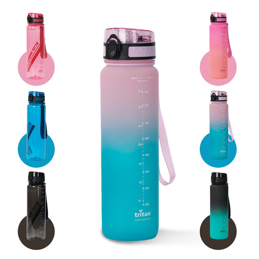 JORDAN & JUDY Tritan 1000ml Ombre Pink Sports Water Bottle
