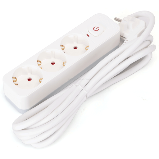 Power strip with cord/German 3-way/3G1.5mm?/5m/With square switch/Rectangular/White and gray/PP/Lines
