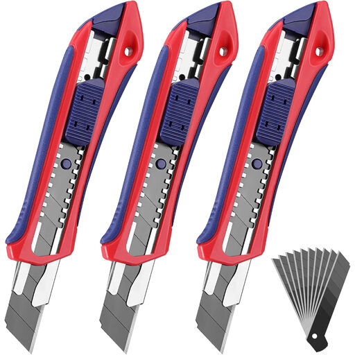 WORKPRO Set of 3 18mm Utility Knives with 10 SK5 Spare Blades
