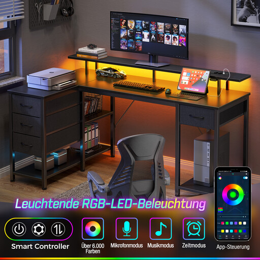 Computer Desk mit 4 Schubladen und reversiblem L-Design